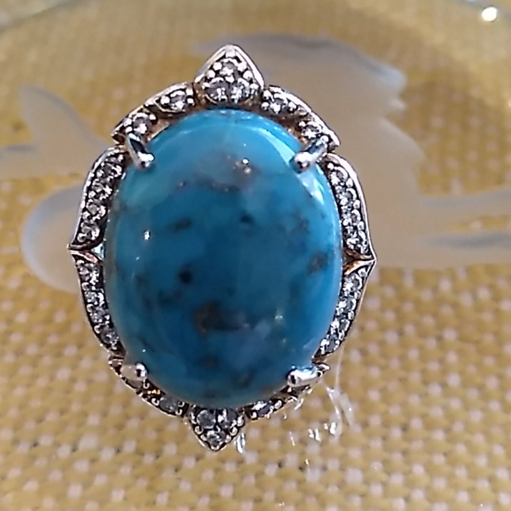 Colleen Lopez White Topaz and Turquoise ring